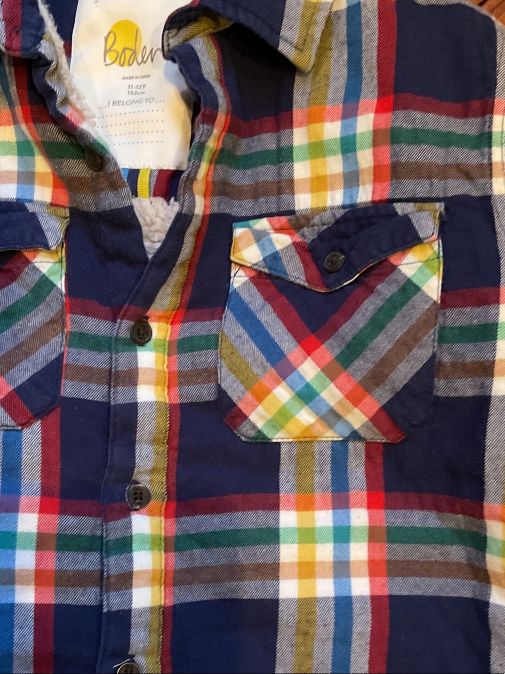 Boden Navy Multicolor Plaid Button-Front Shirt Jacket - Picture 3 of 7